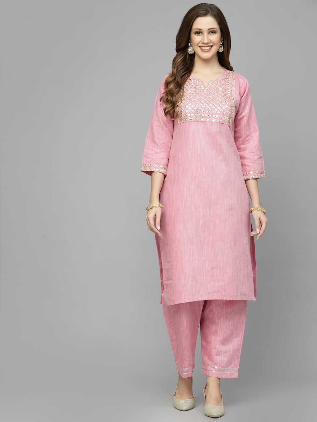 Lookmark Women'S Cotton Blend Kurta And Pant Set With Dupatta(Ks2063-M) Parrot Green