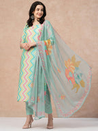 ANNI DESIGNER Women s Rayon Blend Kurta with Trousers and Dupatta, Pista, XL