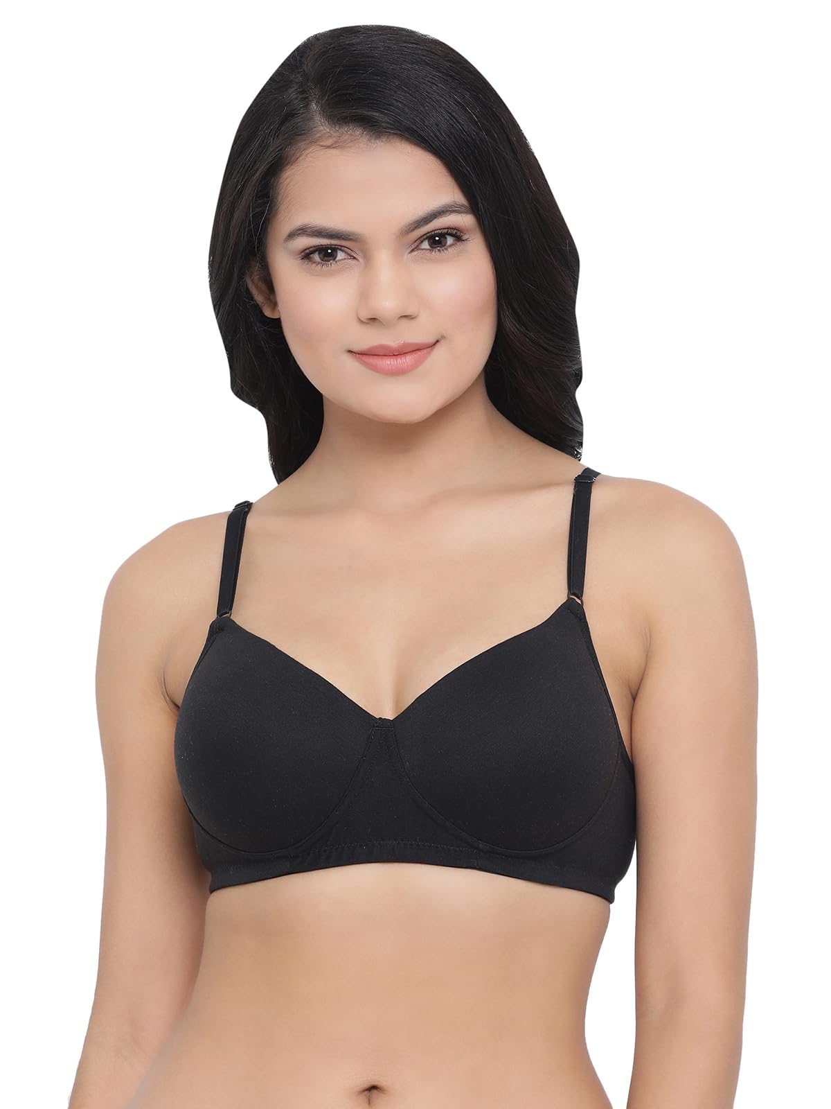 Clovia Womens Cotton Rich Solid Padded Full Cup Wire Free T-Shirt Bra (BR1279P13_Black_38B)