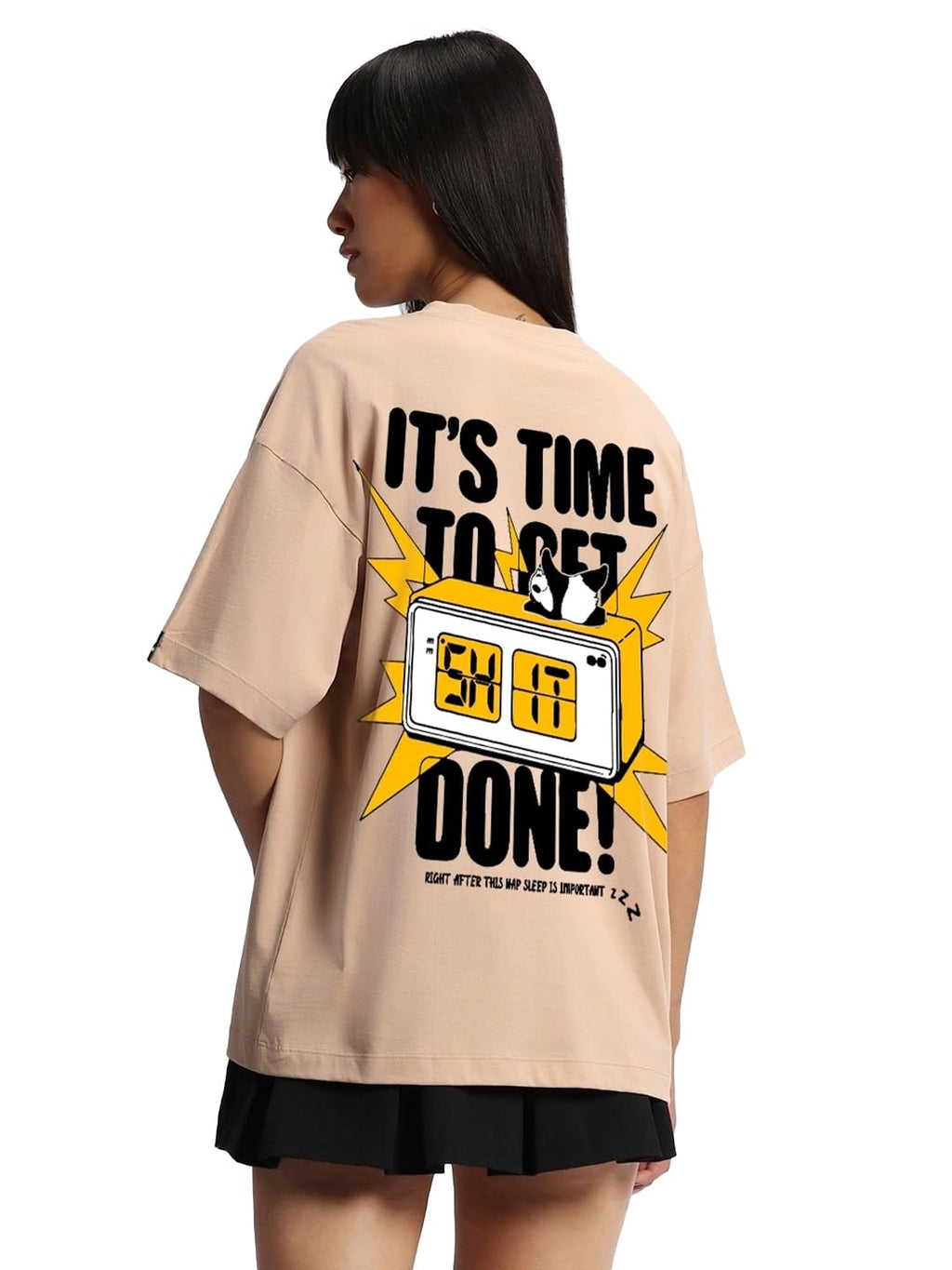 Bewakoof Women Cotton Graphic Print Oversized Fit T-Shirt_625588_Brown_M