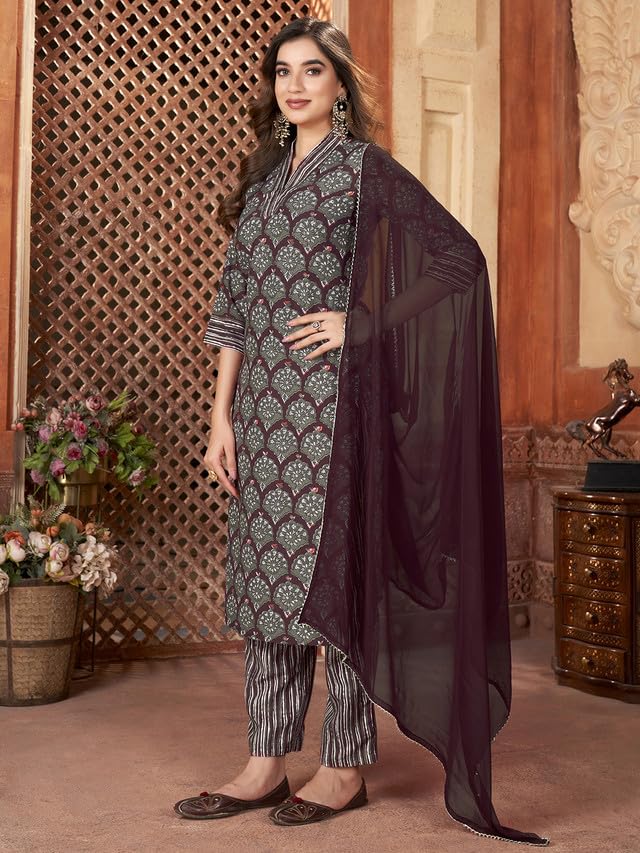 Sanisa Women'S Rayon Blend Digital Printed Straight Kurta Set With Dupatta