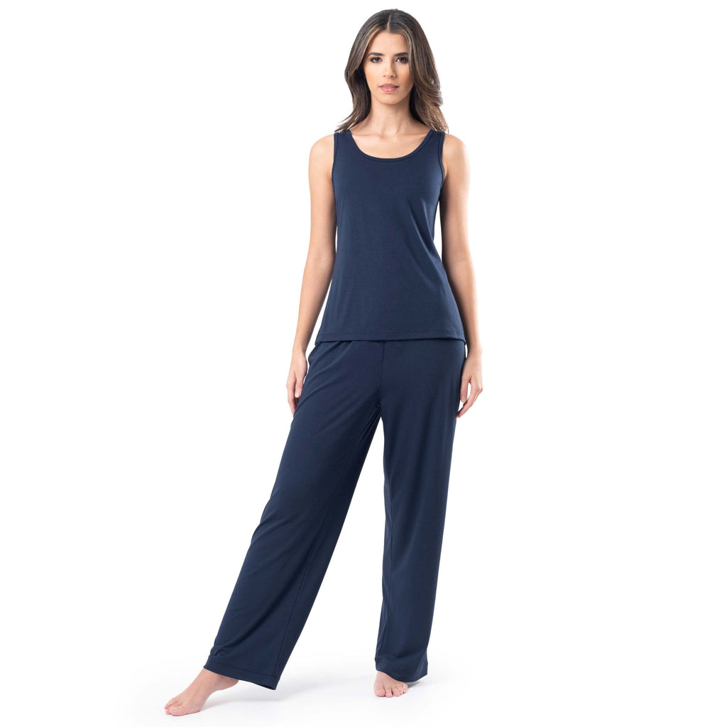 Fruit of the Loom Women's Breathable Tank Top, Pant, and Cardigan Sleep Set, Midnight Blue, Medium