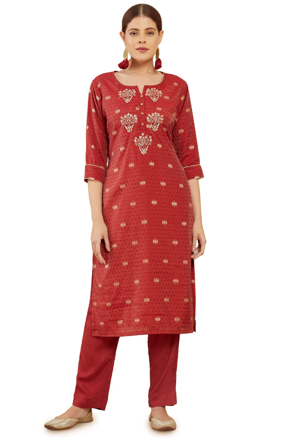 Soch Women Red Chanderi Embroidered Kurta Set