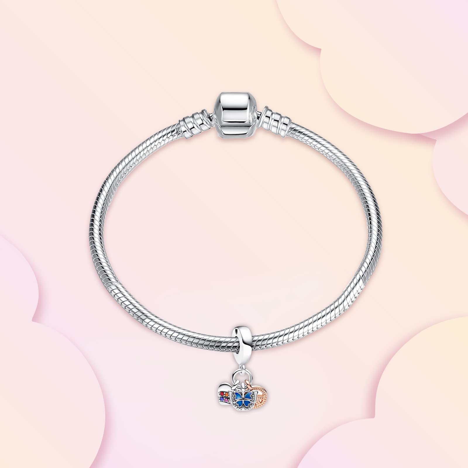 Annmors 925 Sterling Silver Charms fit Bracelets Necklaces Blue Butterfly Dangle Beads with 5A Cubic Zirconia Christmas Valentin