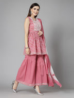 Stylum Women'S Bandhej Printed & Embroidered Cotton Kurta Pant With Dupattat (Ksdmorjim_Mulberry)