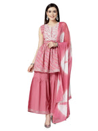 Stylum Women'S Bandhej Printed & Embroidered Cotton Kurta Sharara Dupatta Set (Ksdmorjim44_Mulberry, Xxl)