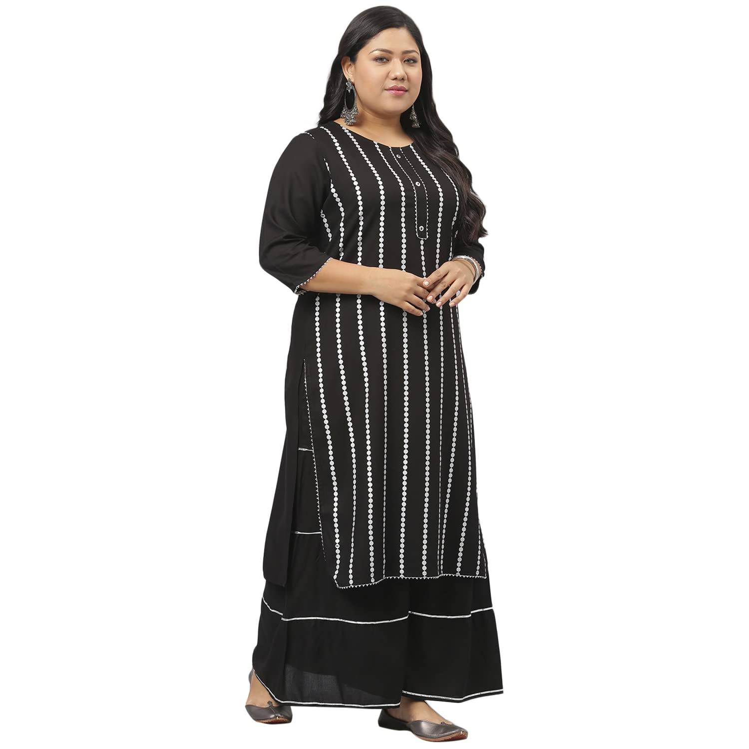 Stylum Women'S Plus Size Rayon Printed Straight Kurta Sharara Dupatta Set