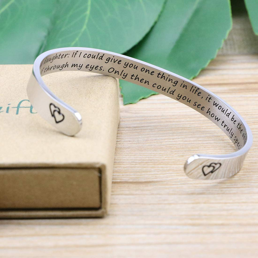 Daughter Mother Bracelets Wide Cuff Bangle Message Engraved Christmas Gifts for Her (To my daughter: If I could give you one thi
