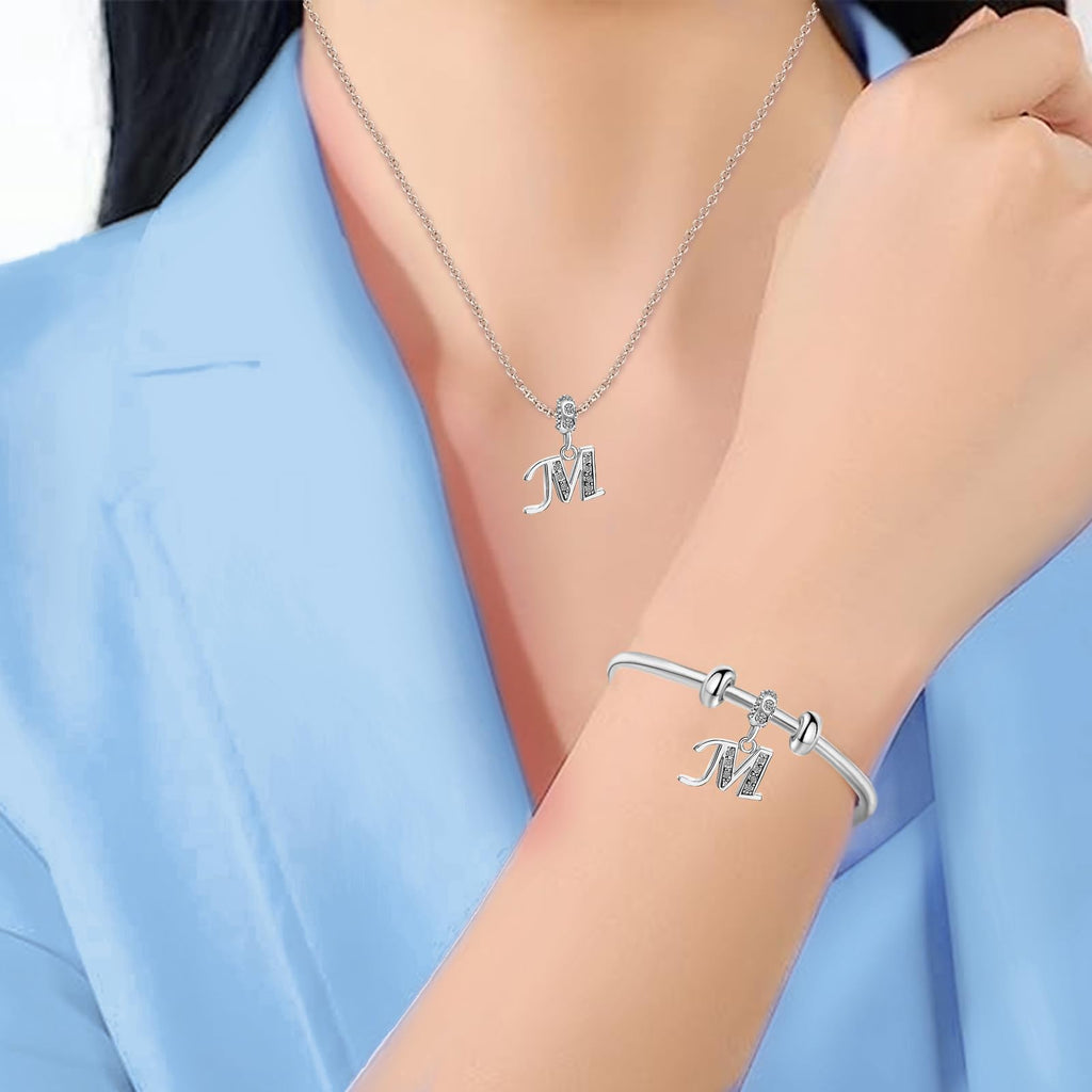 JMQJewelry M Initials Letter M Birthstone April White Alphabet Dangle Mother Daughter Graduation Love Womens Bead Charms for Bra