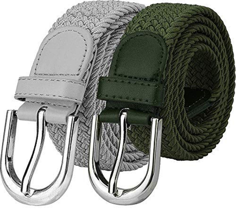 On Blow Combo Pack Of 2 Stretchable Braided Belts (Grey And Green) | Flexible Unisex Belt (Fits Up To 28 Waist Size) 28