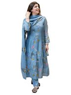 ANNI Designer Womens Rayon Viscose A-Line Embroidery Kurta with Pant & Dupatta (ESHANI BLUE-VKS01_M_Blue_Medium)