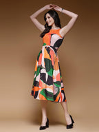 Selvia WomenS Western Dress | Digital Printed Sleeveless Crepe Western Dress For Women | Round Neck Fit & Flare Dress For Women