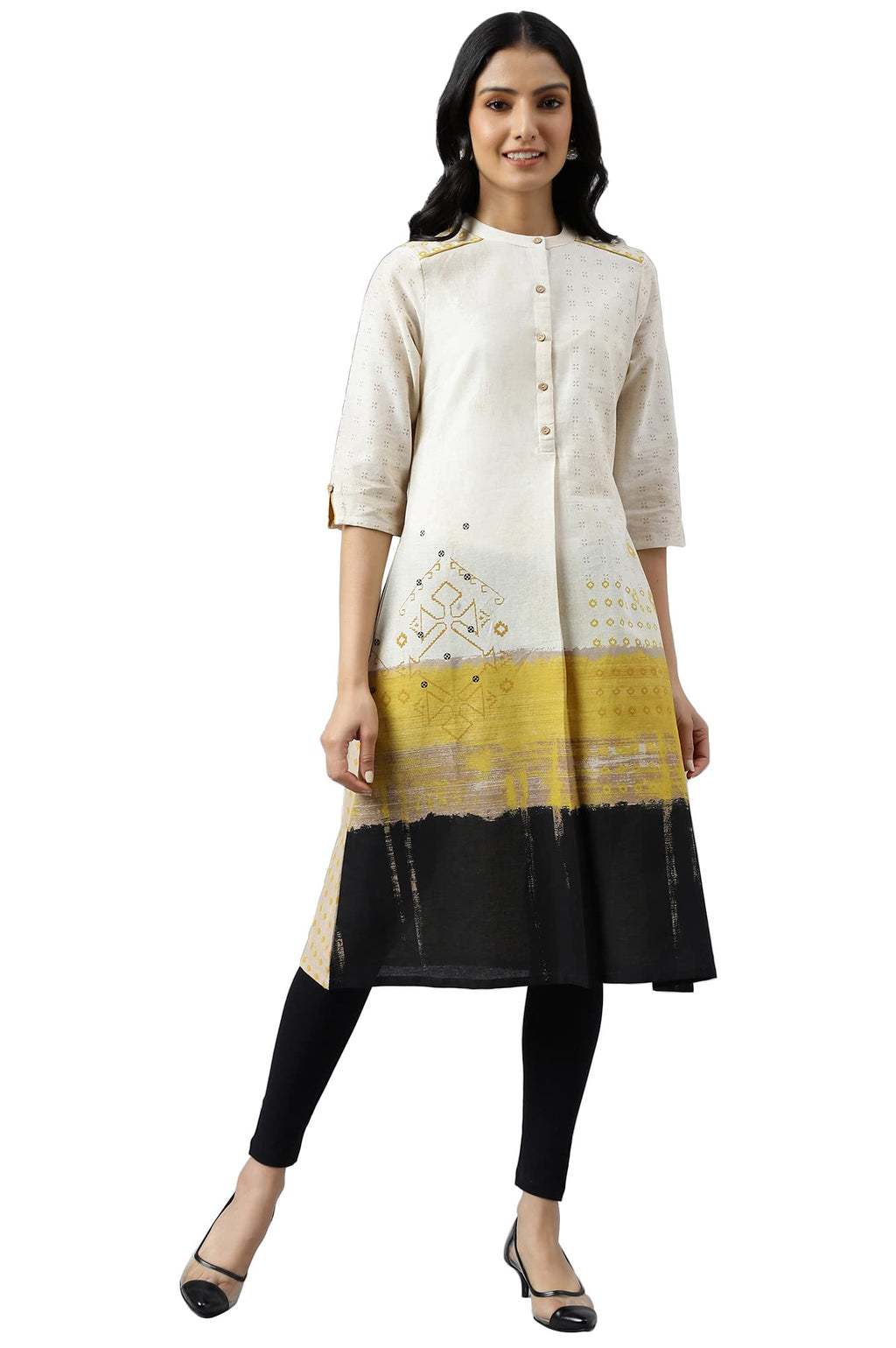 W Ecru Ombre Cotton Blend Regular Kurta For Women'S Wear