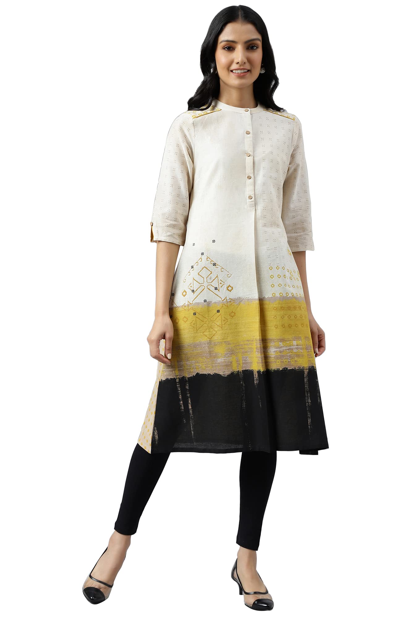 W Ecru Ombre Cotton Blend Regular Kurta For Women'S Wear