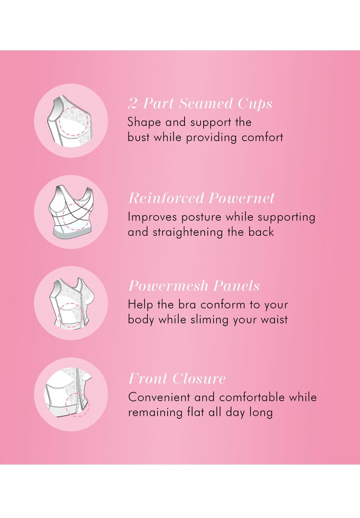 Exquisite Form womens Fully Front Close Longline Lace Posture Bra, White, 48D US