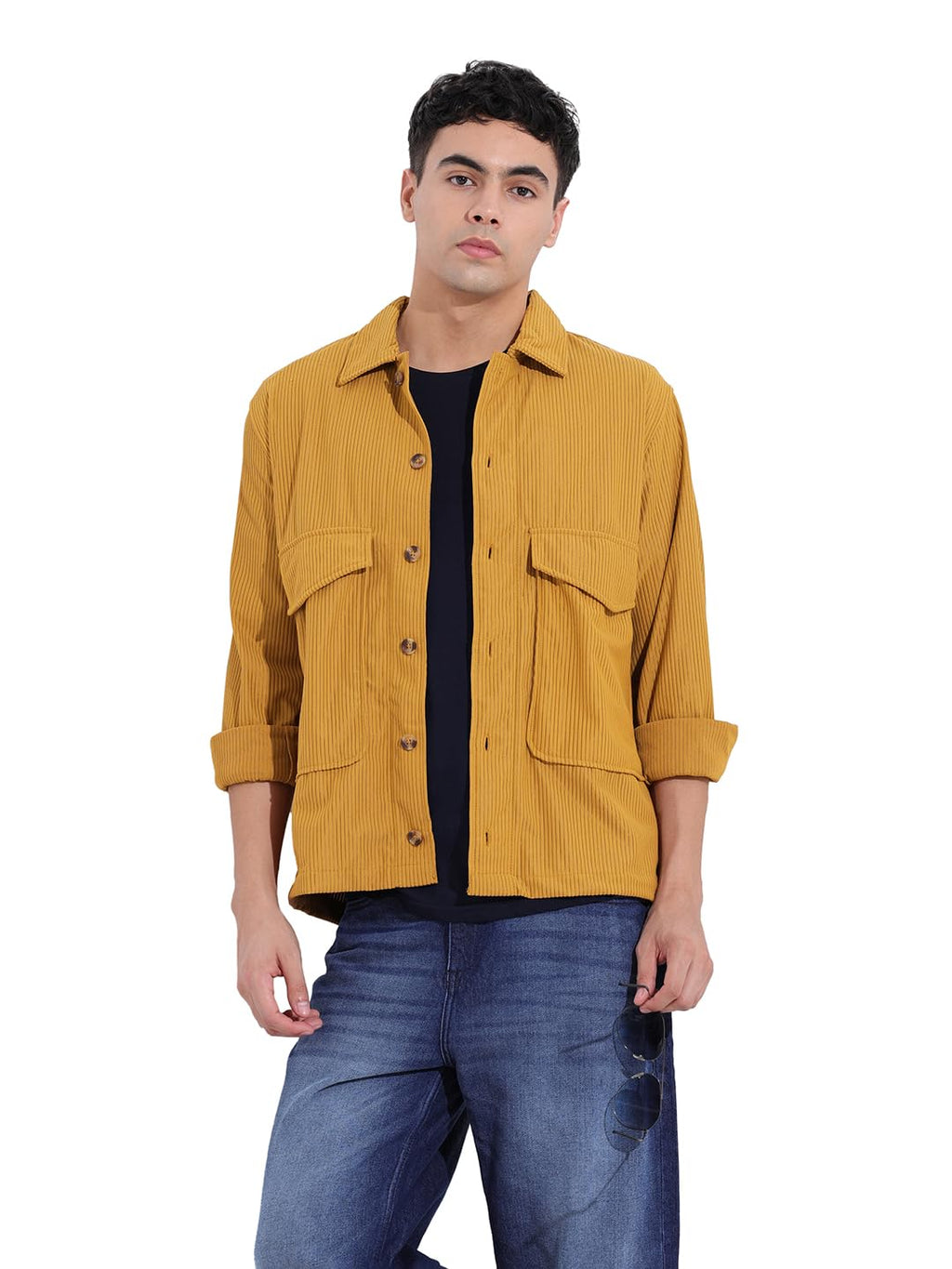 The Indian Garage Co Mens Boxy Fit Solid Cutaway Collar Long Sleeves Street Shirt