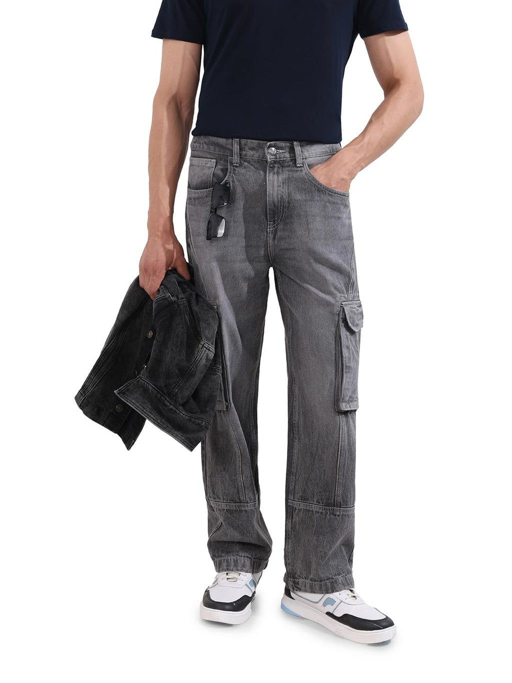 The Indian Garage Co Mens Baggy Solid Mid-Rise Jeans