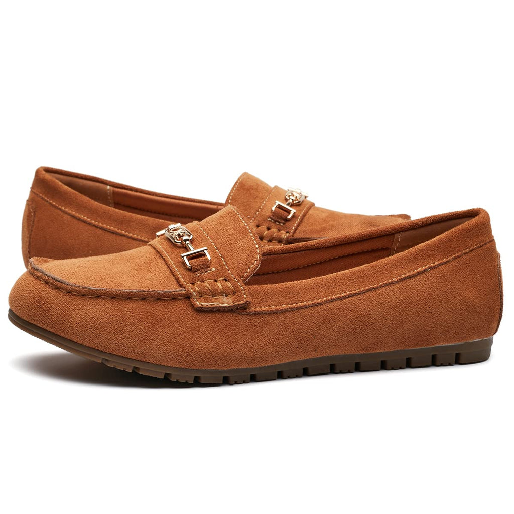 DeYashopin Women's Flats Shoes Leisure Slip On Comfort Boat Shoes Microfiber(Camel-8.5W)