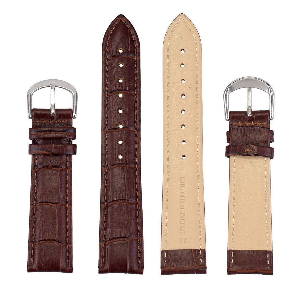 EACHE 22mm Leather Watch Bands, Croco Design Brown Leather Watch Straps with Silver Buckle