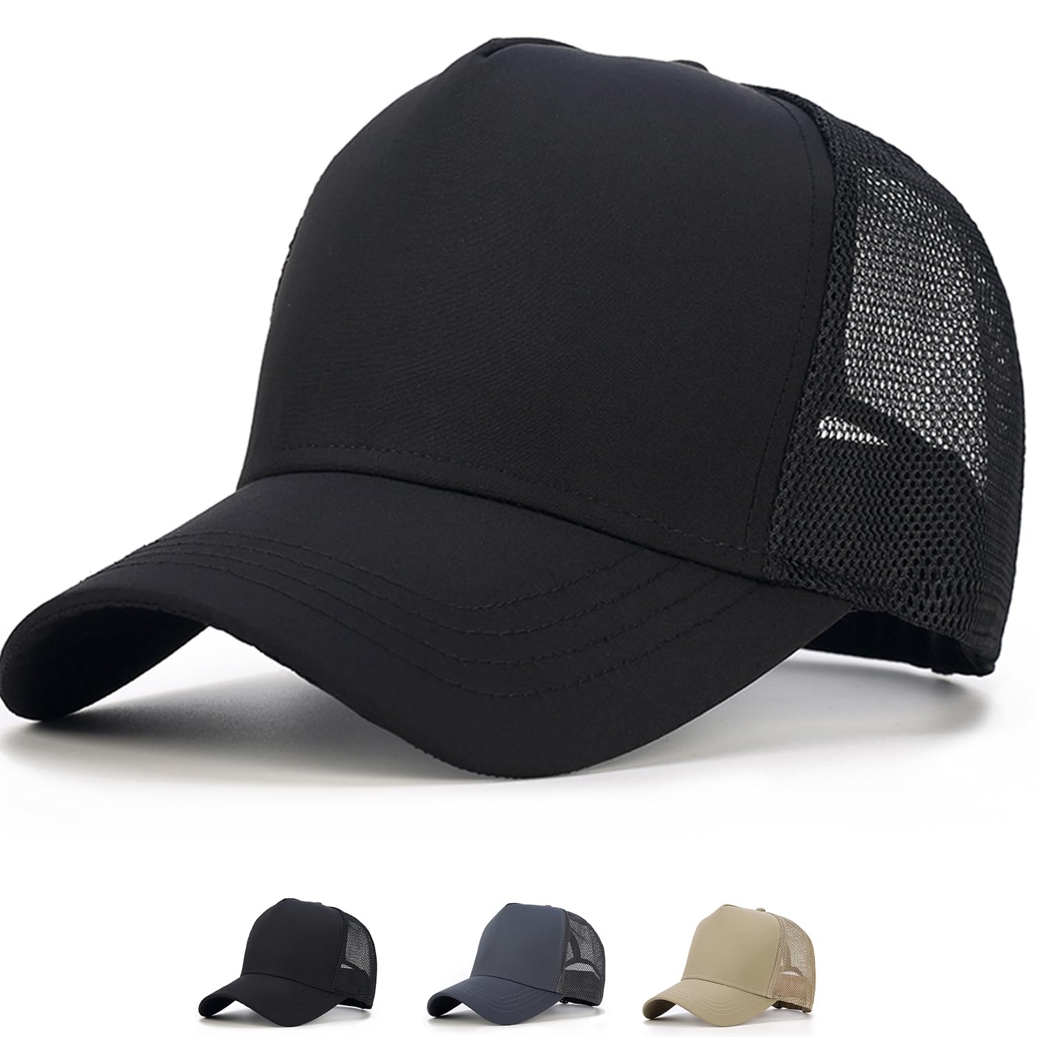 MUNULA Oversize Quick Dry Mesh Baseball Cap XXL Big Head Hats for Men Large Head Hats Dad Hat Adjustable 23.6-25.6 (Black)