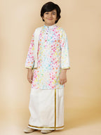 A.T.U.N. (ALL THINGS UBER NICE) Boys Cube Printed Kurta with Elasticated Mundu with Underneath Shorts Set