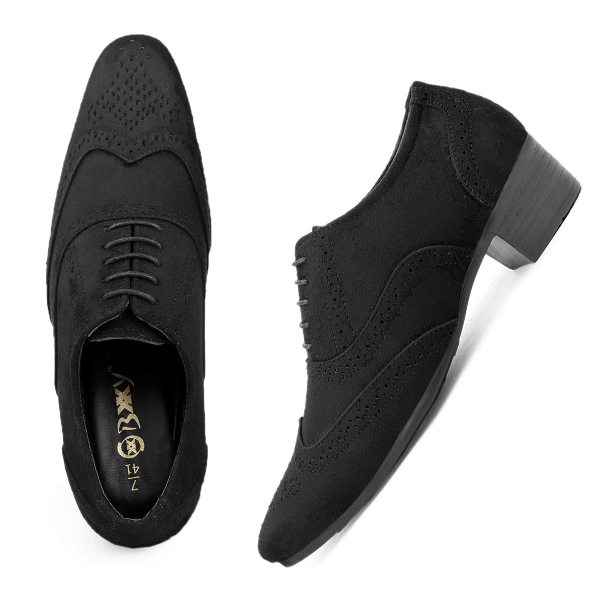 YUVRATO BAXI Mens 2 Height Increasing Suede Material Casual Black Formal Brogue Laceup, Derby Shoes with Pu Sole. 5 UK 5