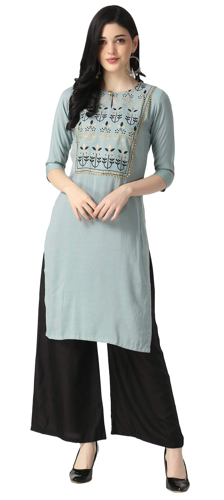 Dhruvi Trendz Women'S Rayon Straight Kurta (Dt-K2446-Xl_Grey_X-Large)