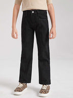 Kotty GirlS High Rise Cotton Lycra Blend Relaxed Fit Jeans Dark Black