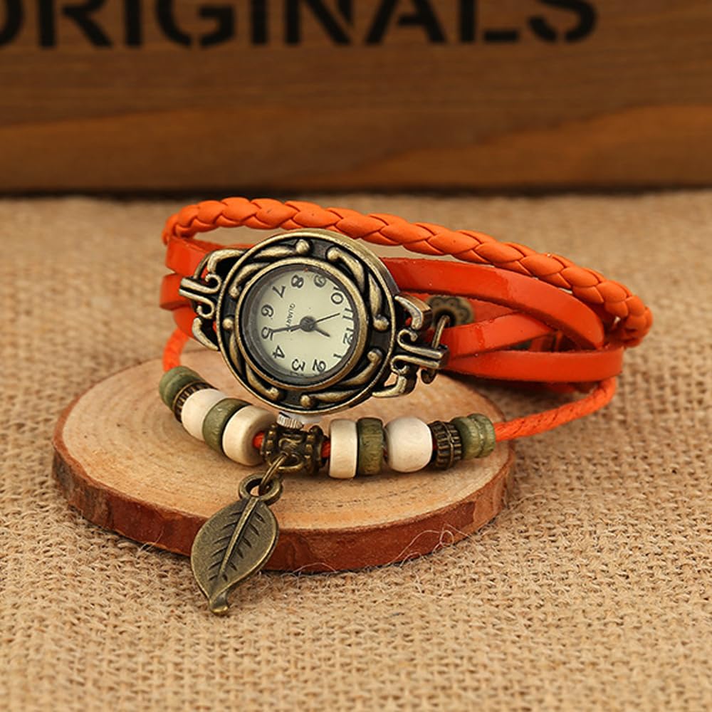 yunanwa Pack of 6 Women's Watches Vintage Wrap Around Bead Leaf Bracelet Quartz Wholesale Set