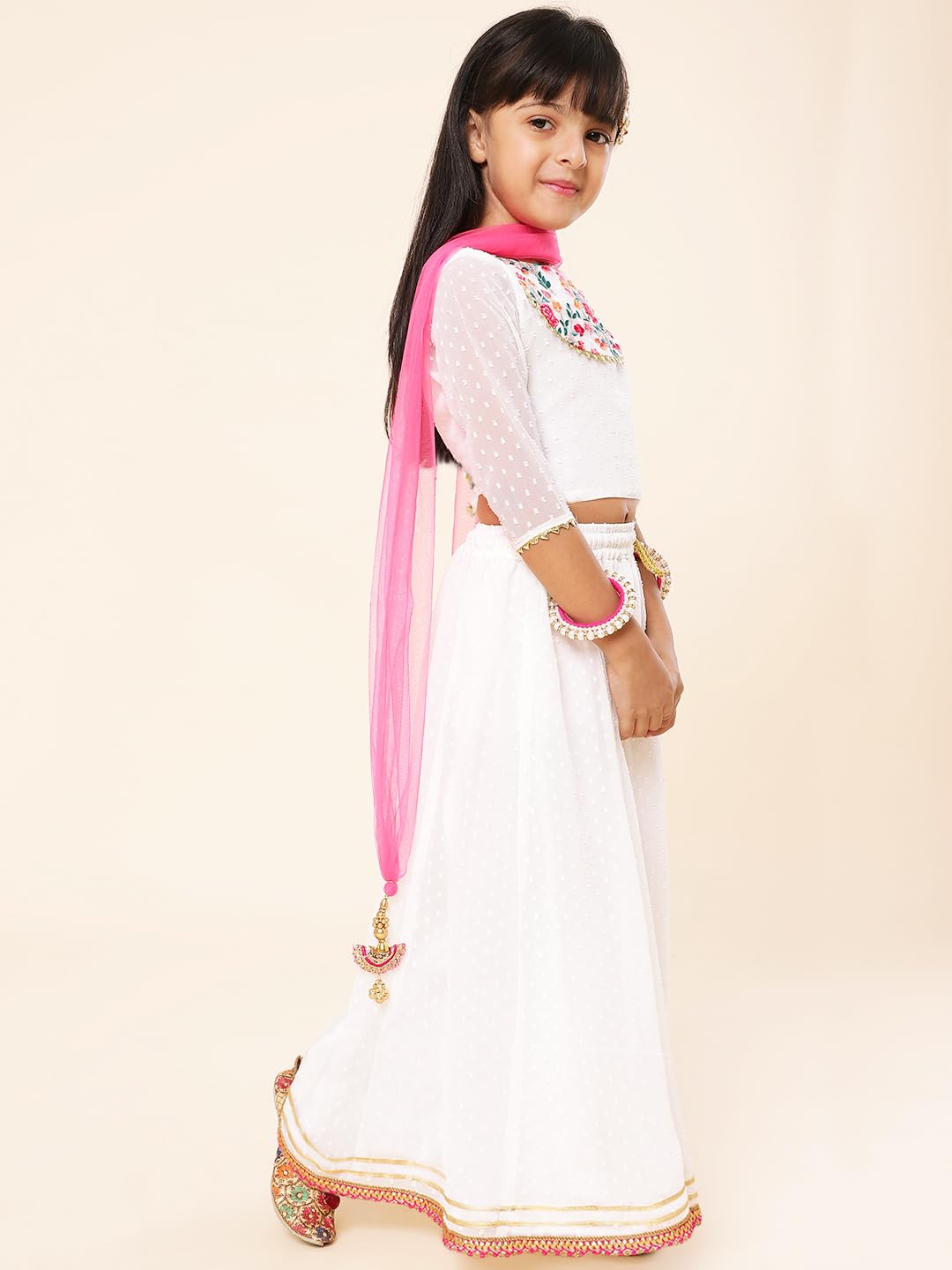 A.T.U.N. Girls Embroidered Ready To Wear Lehenga & Blouse With Dupatta Set