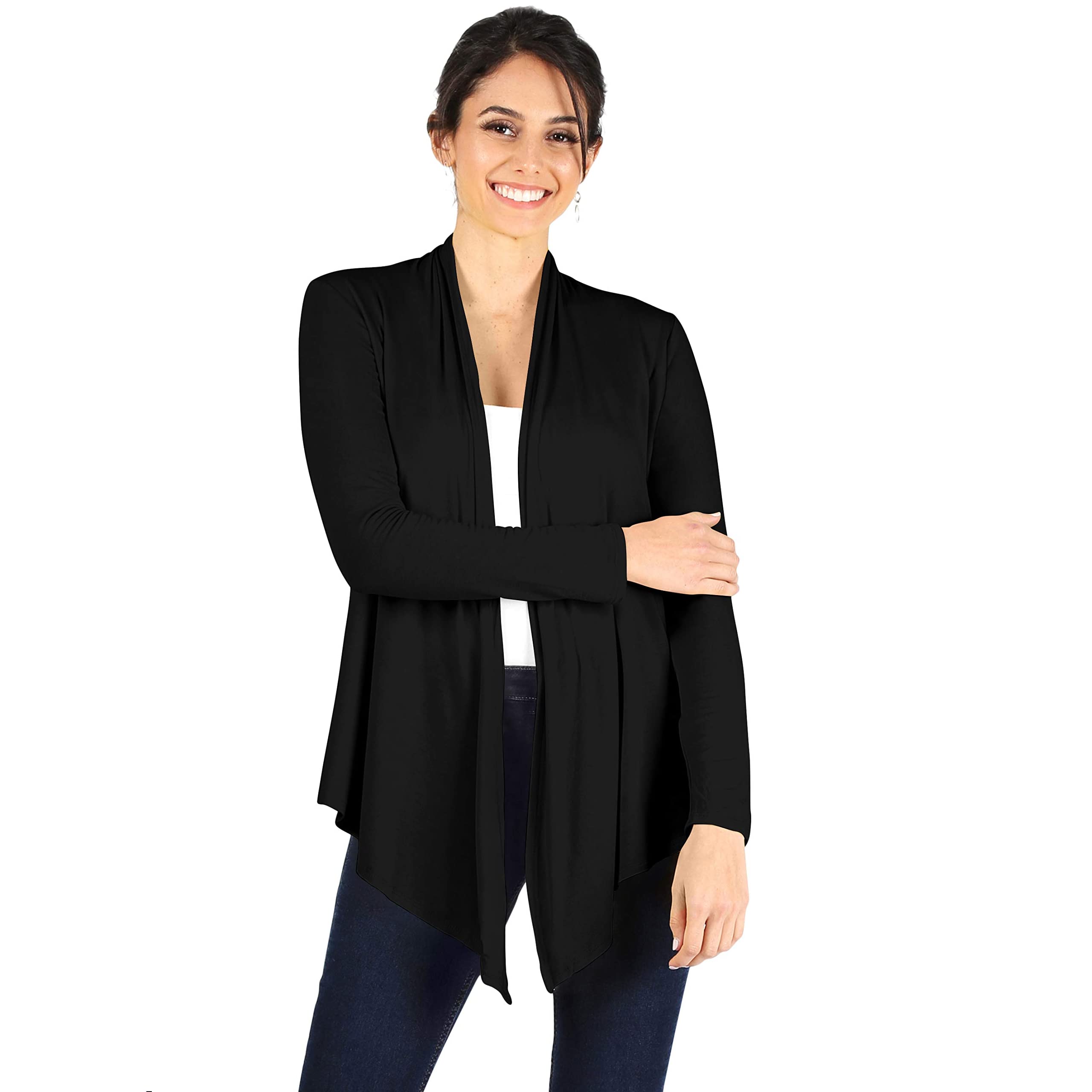 Womens Open Drape Cardigan Reg and Plus Size Cardigan Sweater Long Sleeves - USA XX-Large Black