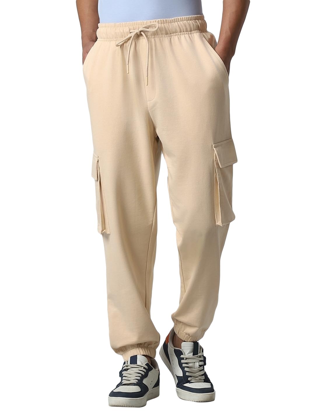 Bewakoof Air 1.0 Mens Solid Oversized Fit Cotten Blend Cargo Joggers_604230_Brown_2XL, Mid Rise