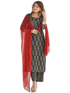 ANNI DESIGNER Womens Cotton Blend Printed Straight Kurta with Pant & Dupatta (Dini Green_XXL_Green_XX-Large)