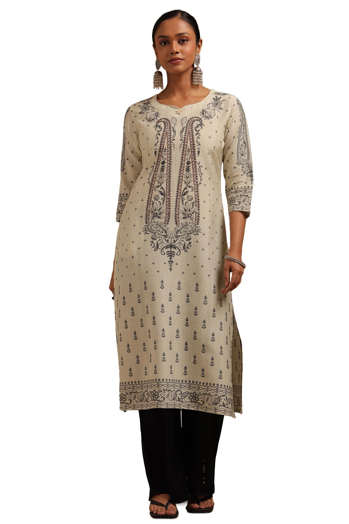 Soch Women Linen Ethnic Motifs Kurta with Thread Work