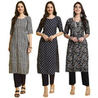 Pinkmint WomenS Crepe Printed Kurta And Pant Set (Pack Of 3)
