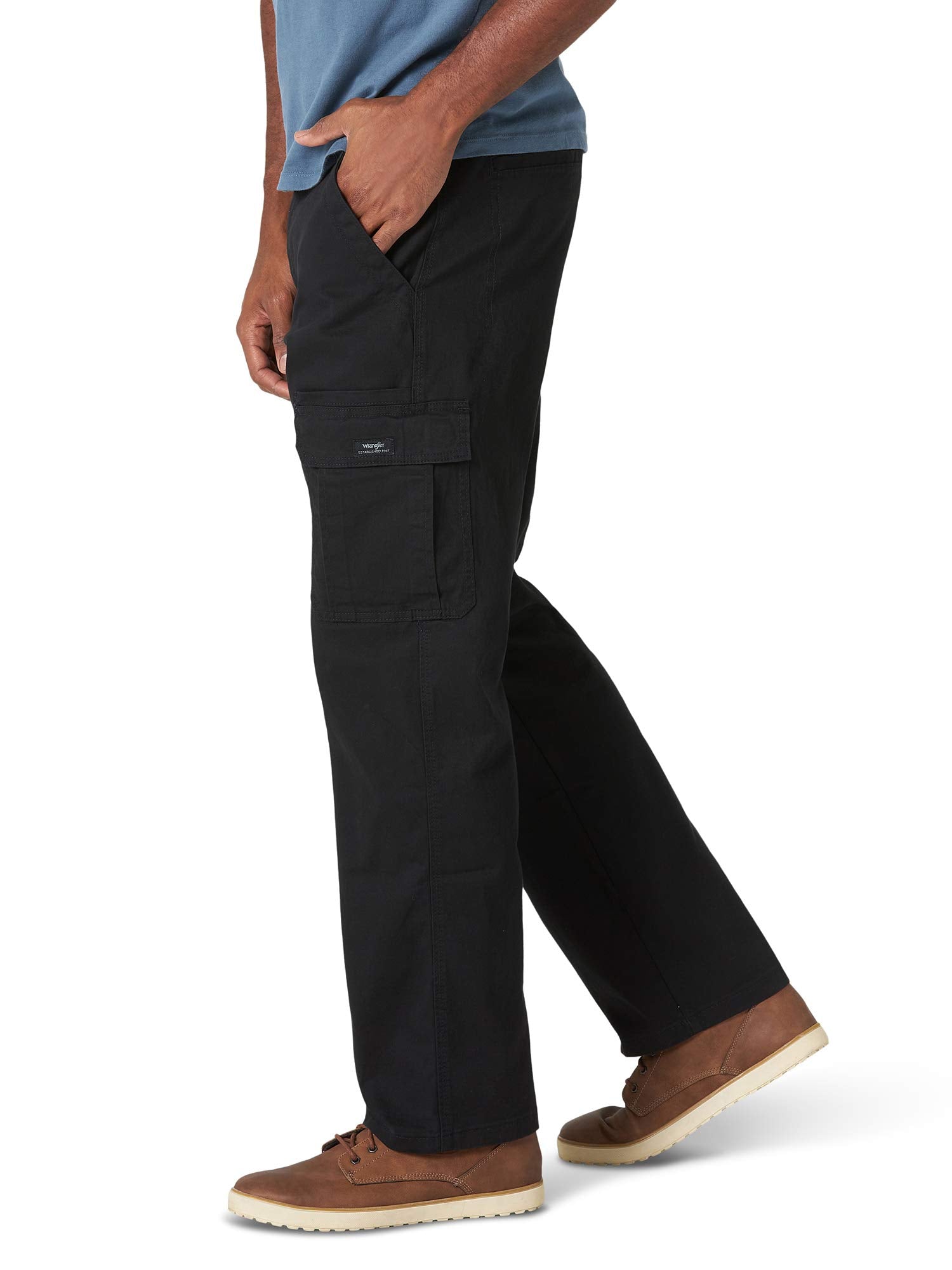 Wrangler Authentics Men's Relaxed Fit Stretch Cargo Pant, Black, 36W x 30L