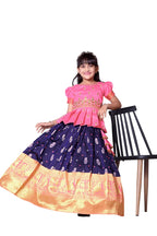 White Button New Latest GirlS Pattu Pavadai Readymade Lehenga Choli For Girls Dress