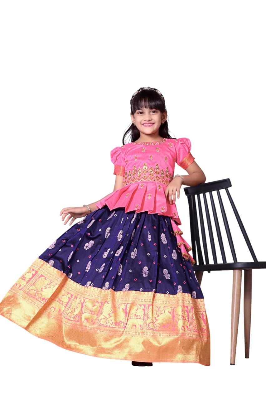 White Button New Latest GirlS Pattu Pavadai Readymade Lehenga Choli For Girls Dress