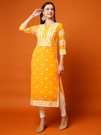 Anni Designer WomenS Cotton Blend Straight Chikankari Embroidered Kurta (Stho-Mustard_S_Mustard_Small)