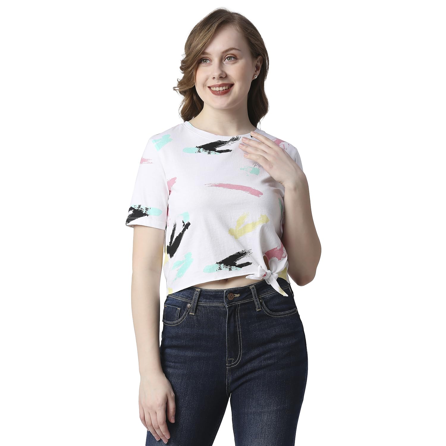Pepe Jeans Tie And Dye Cotton Round Neck WomenS T-Shirt (White, Small)