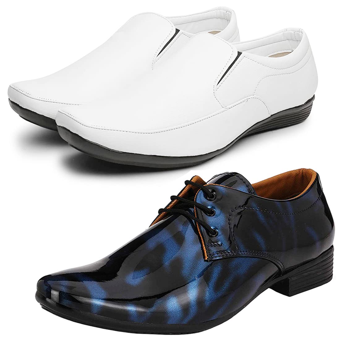 Fashionable Formal Shoes/Party Shoes/ 2 Shoes Combo with Free Belt for Men and Boys (BAZAAR7646_VTR01BlkBlu2007Bdr) Multicol 6
