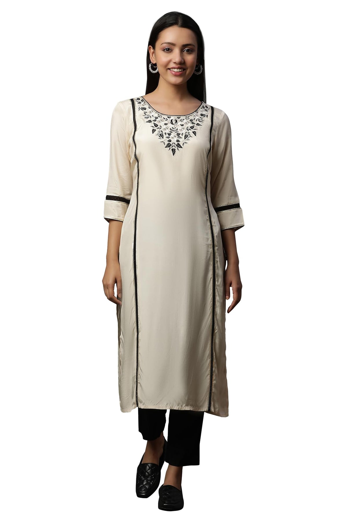 Aurelia WomenS Viscose Regular Fit Kurta (24Fea15104_Beige, Medium