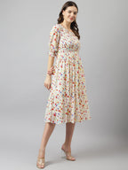 Toochki WomenS White Georgette Polka Dot Tiered Western Dress | Dress For Women | A Line Dress | Winter Dress | Western Dress |