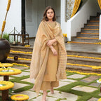 ANNI DESIGNER Women s Kurta with Trousers and Dupatta, Yellow, Medium