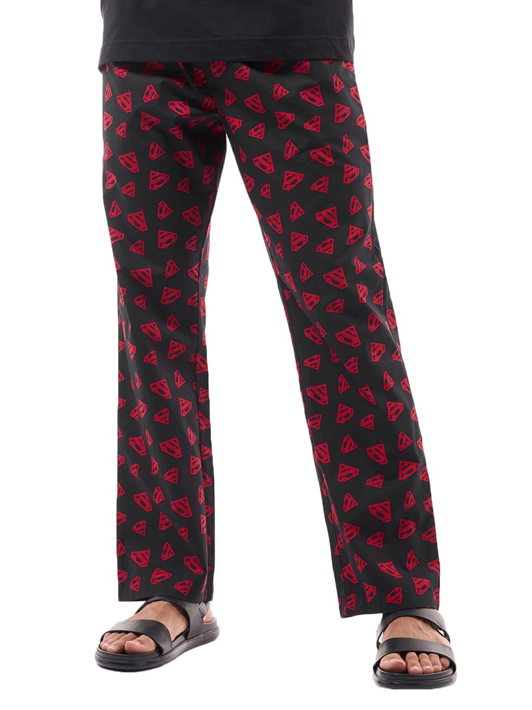 Bewakoof Official DC Merchandise Mens All Over Printed Regular Fit Poplin Cotton Pyjama_644872_Black_XL