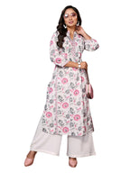 Rangita Pink Cotton Calf Length Embroidered A-Line Kurti | Kurta For Women_Xl