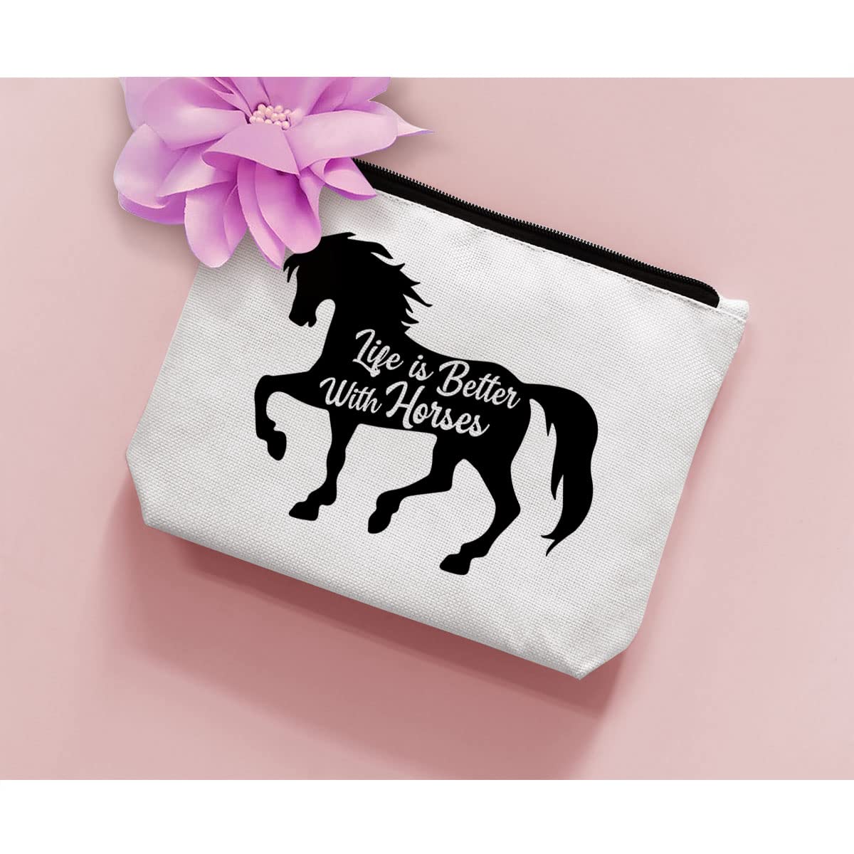 BiuNiuring Horse Gifts for Women, Horse Gifts for Horse lovers, Equestrian Gifts, Horse Makeup Bag, Life Is Better With Horses