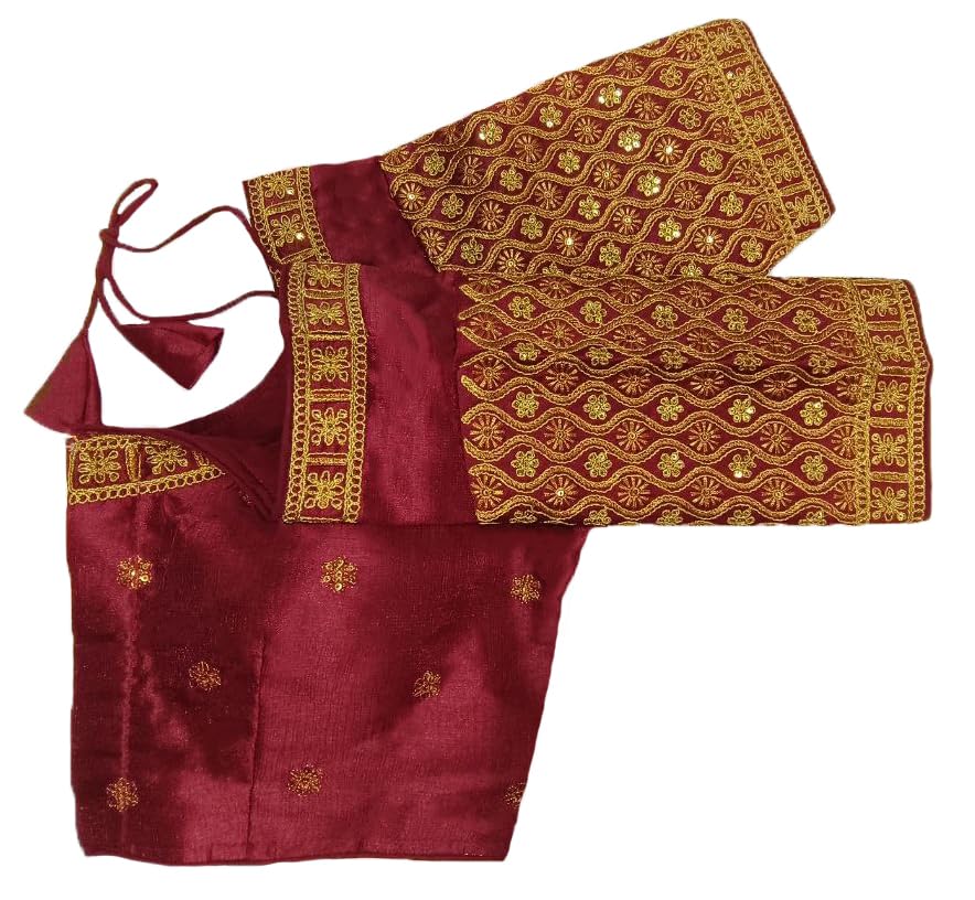 Pujia Mills WomenS Readymade Blouse Embroidery Multi Coding Gold Thread Indian Ethnic Designer Stitched Half Sleeve WomenS Rea