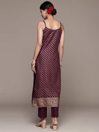 Ishin Women'S Viscose Rayon Printed Burgundy Straight Kurta Suit Set With Pants