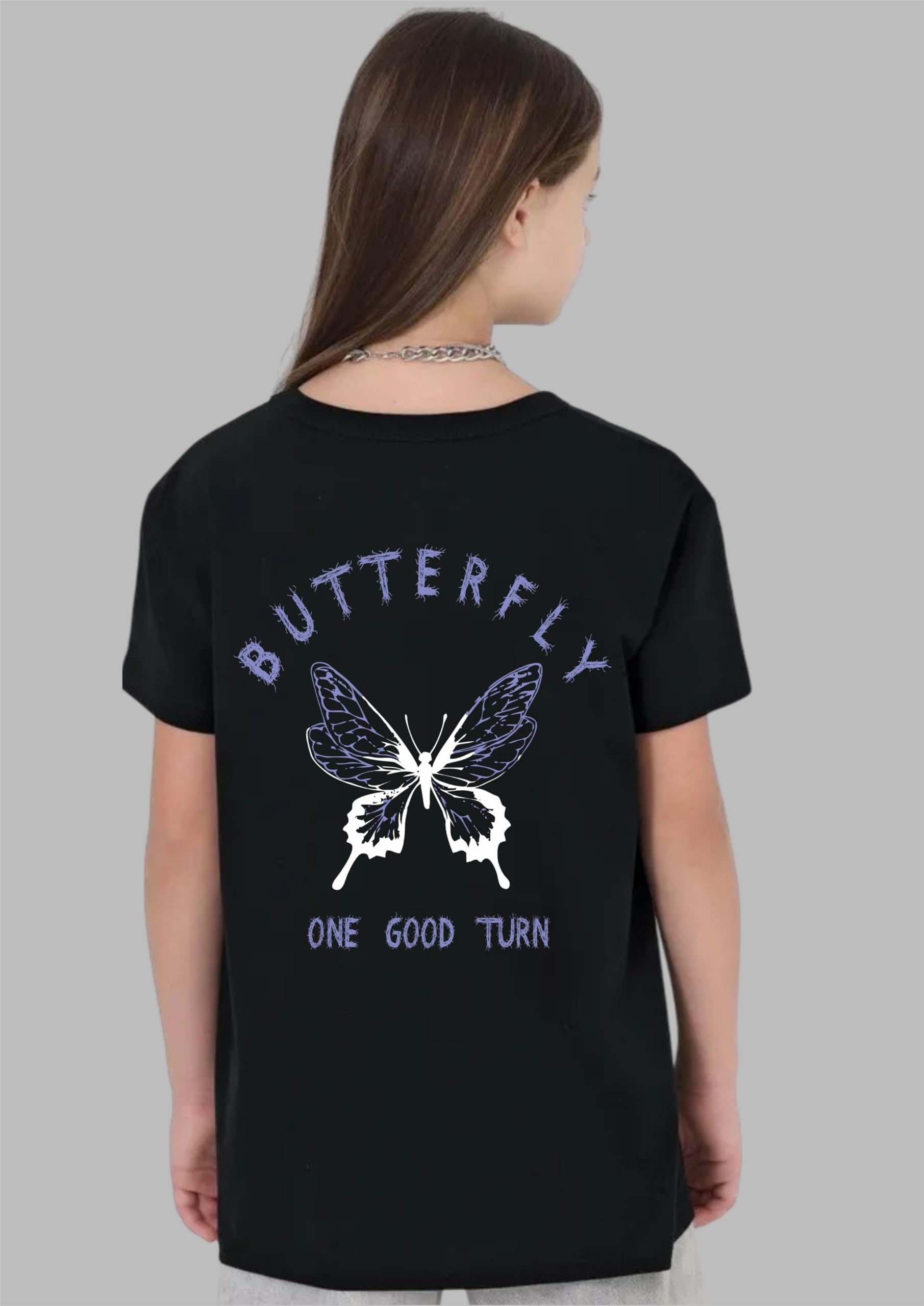 Uniplanet Store GirlS Cotton T-Shirts With Butterfly Graphic Prints Round Neck Half Sleeves Regular Fit And Standard Length Bla